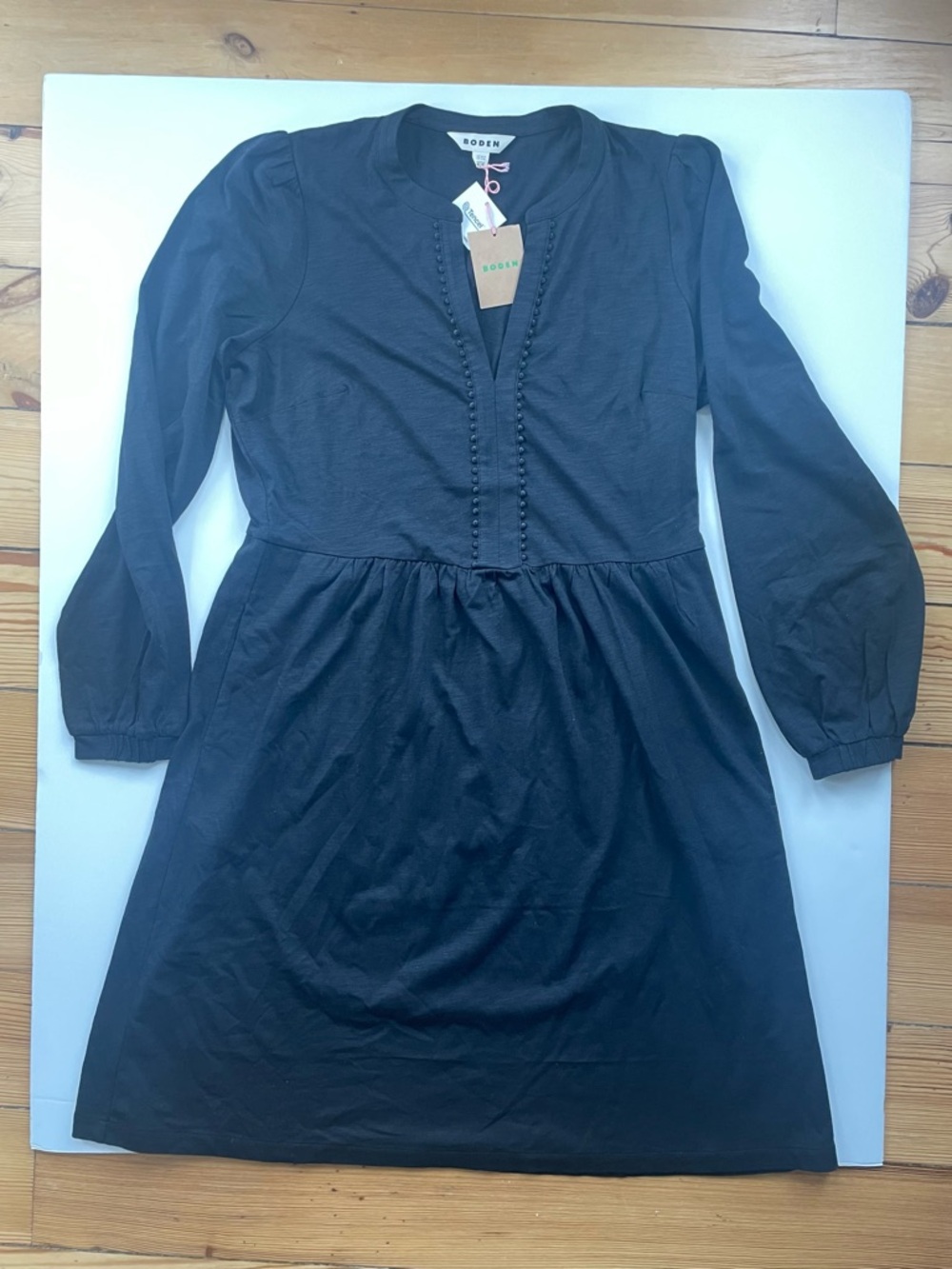 Boden Black V-Neck Midi Dress cotton/modal New with Tag Size 12R
